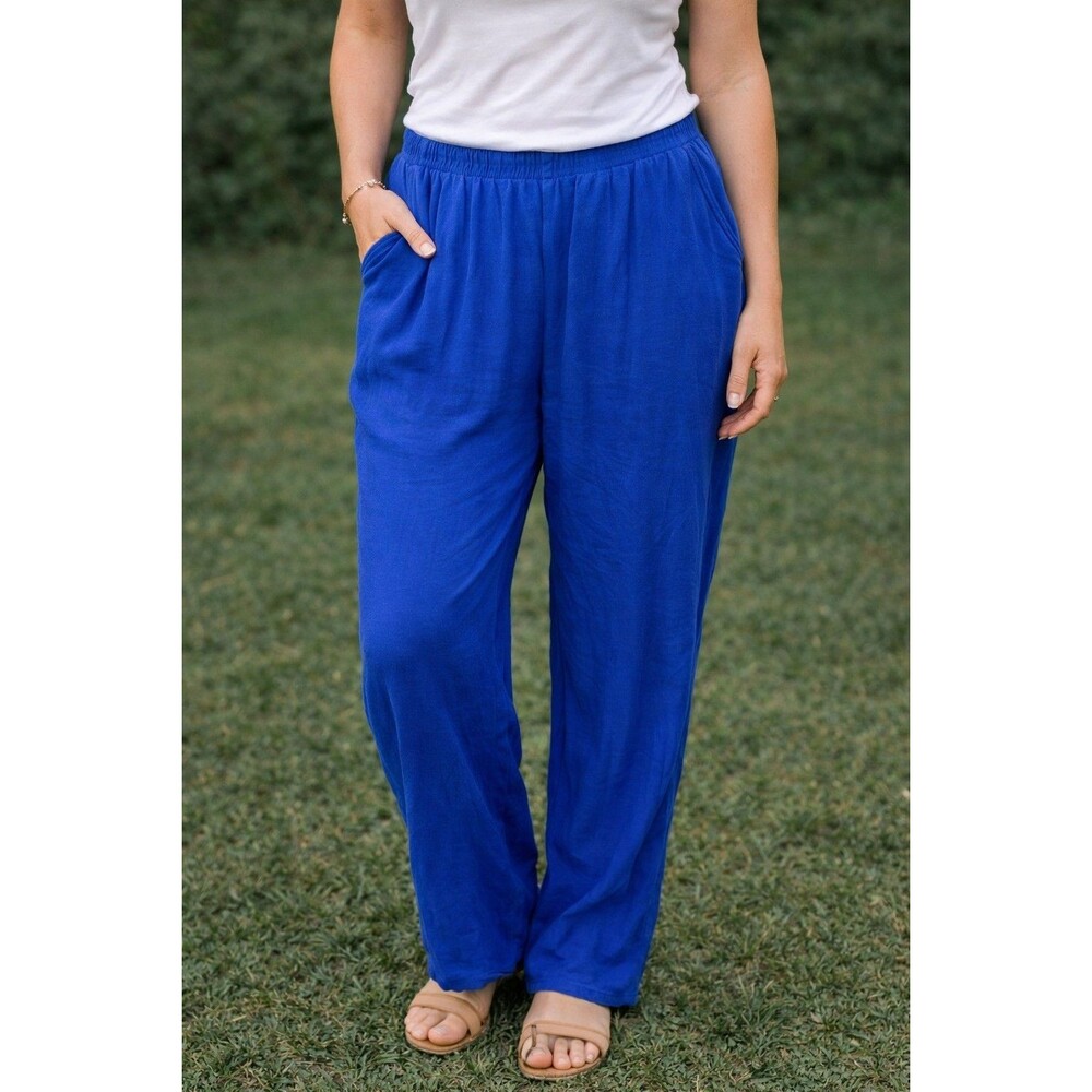 Pants XL Womans Carole Little II Blue Light Weight Silk Feel Elastic Waist